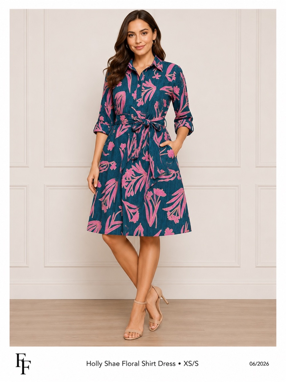 Holly Shae Pink Floral Belted Shirt Dress XS/S